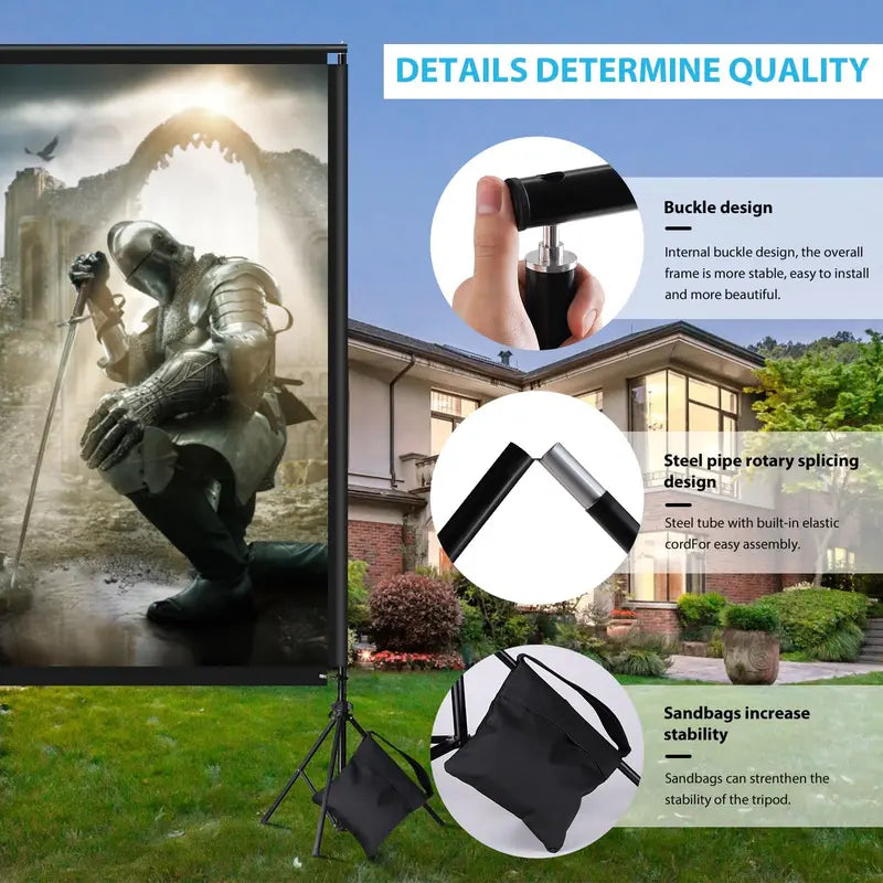 Upgraded Projector Screen with Stand,120Inch Indoor Outdoor Projector Screen - 16:9 HD 4K Thickened Wrinkle-Free Movies Screen with Carry Bag for Home Theater Camping Travel