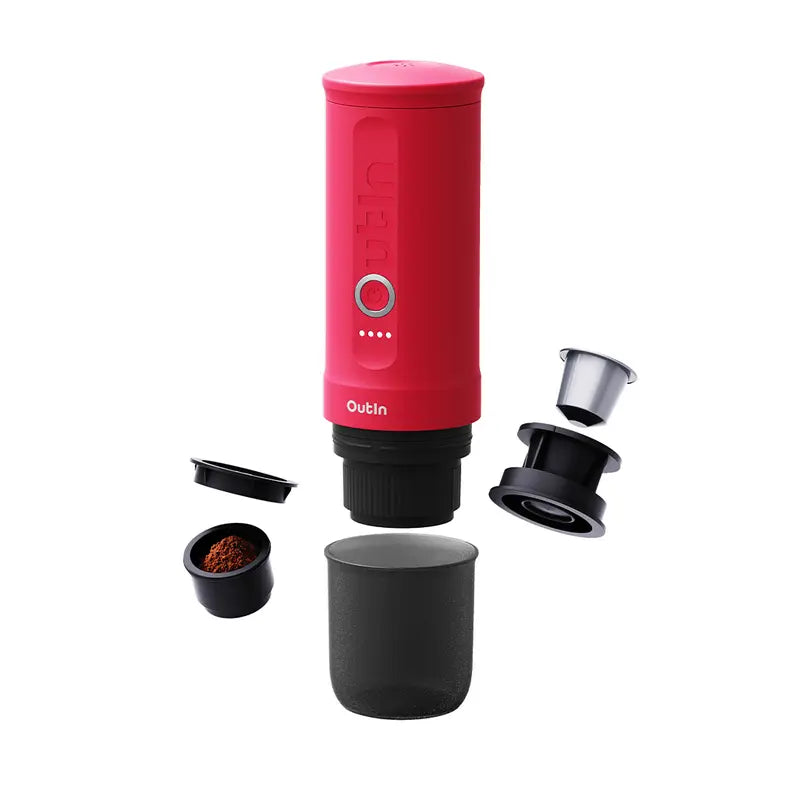 Ouitn Nano Portable Espresso Machine (Crimson Red)With 3-4 Min Self-Heating, 20 Bar Mini Small 12V 24V Car Coffee Maker, Compatible with NS Capsule & Ground Coffee for Camping, Travel, RV, Hiking