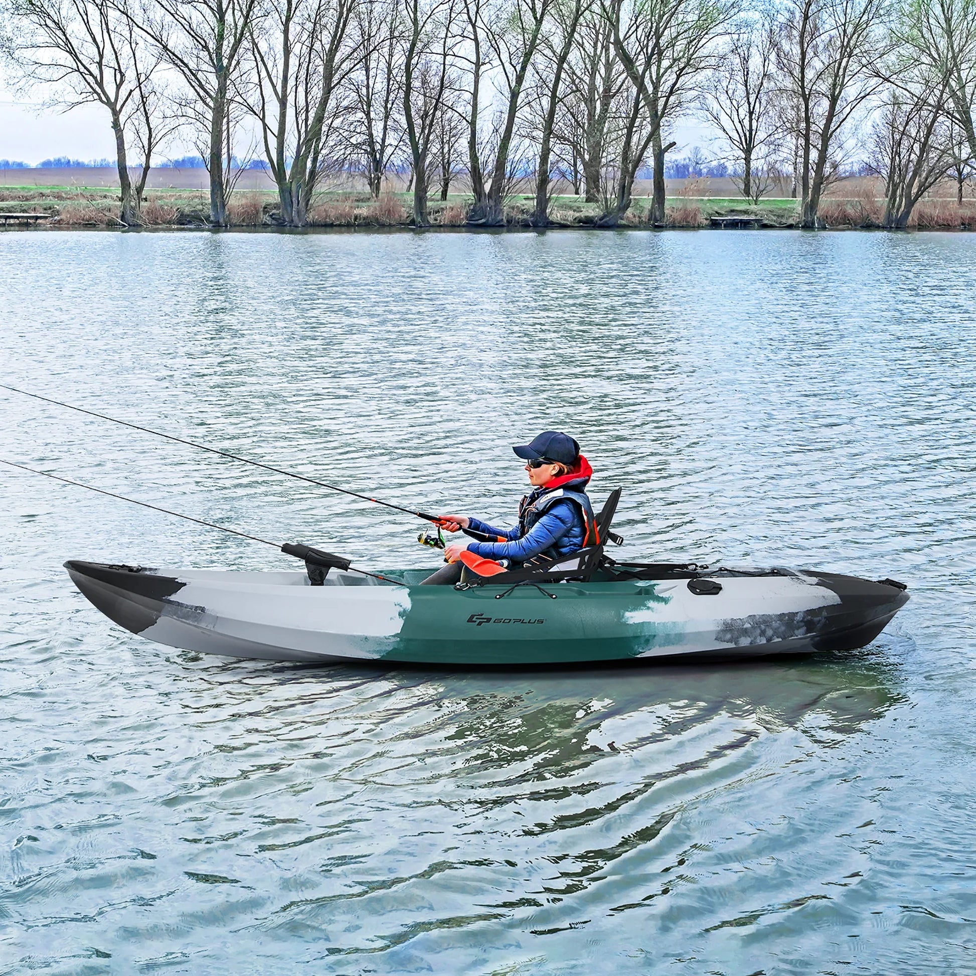 Single Sit-On-Top Fishing Kayak Single Kayak Boat W/Fishing Rod Holders & Paddle