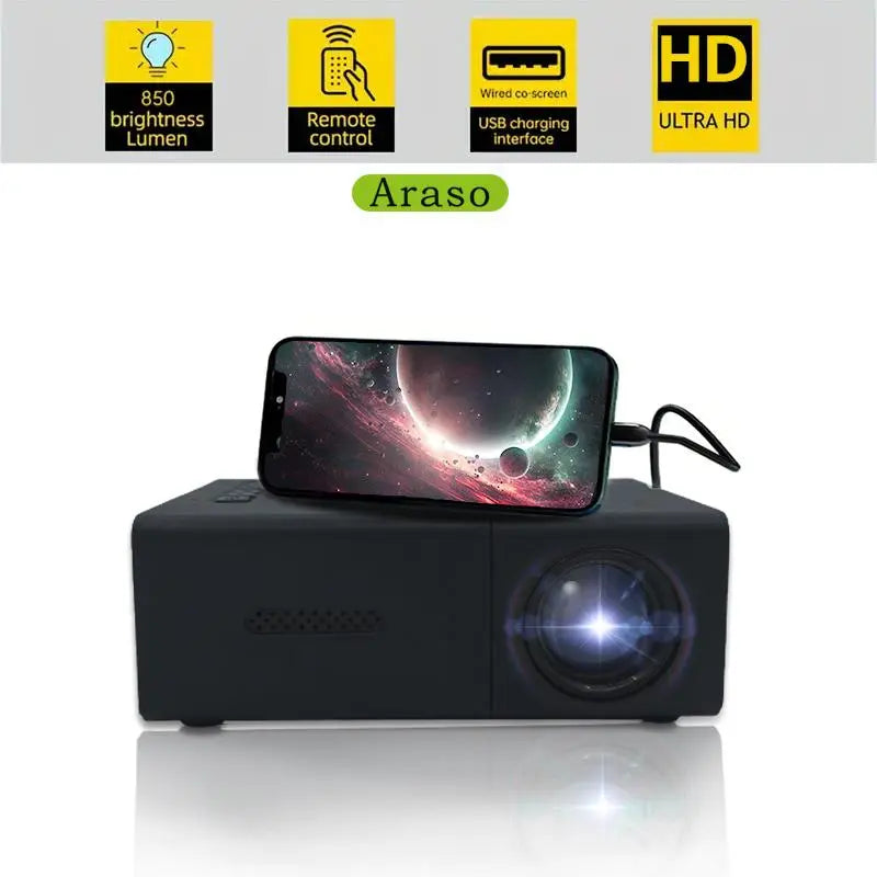 Portable Mini HD Projector, 1 Piece Compact Mini Projector, Home Theater Projector, 1080P Movie Projector with Remote Control for Home Office School Outdoor Camping, Mother'S Day Gift