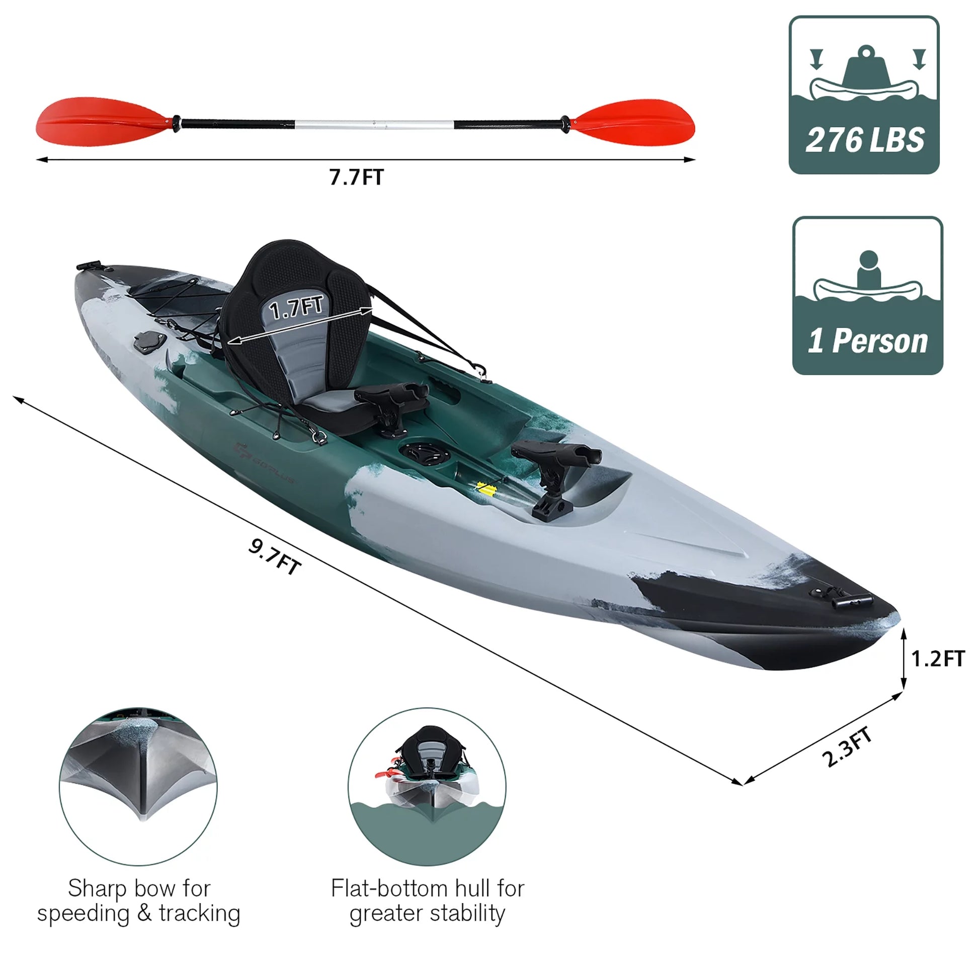 Single Sit-On-Top Fishing Kayak Single Kayak Boat W/Fishing Rod Holders & Paddle
