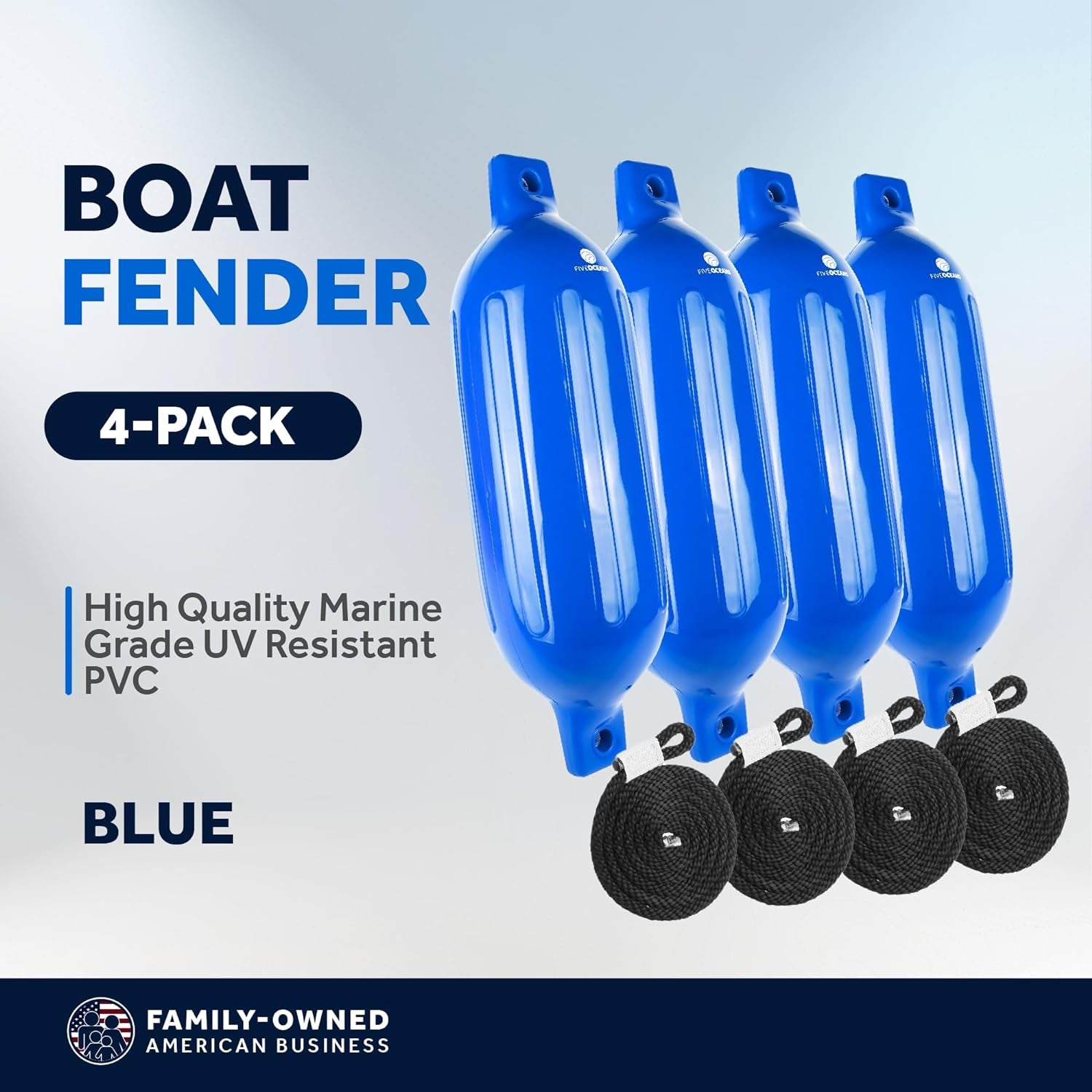 4-Pack Boat Fenders - Boat Bumpers for Docking - 4 Ropes Lines 3/8-Inch X 5-Foot - Boat Fender with Inflator Pump and 4 Needles for Pontoon Fishing Boats Bass Boats Sport Boats Sailboats