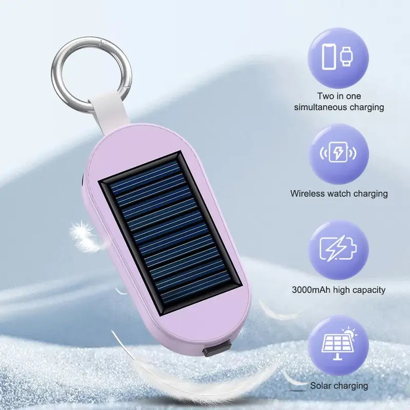 3000Mah Portable Solar Power Bank for Iphone Iwatch, Wireless Mini Charger Emergency Power for Camping Outdoor