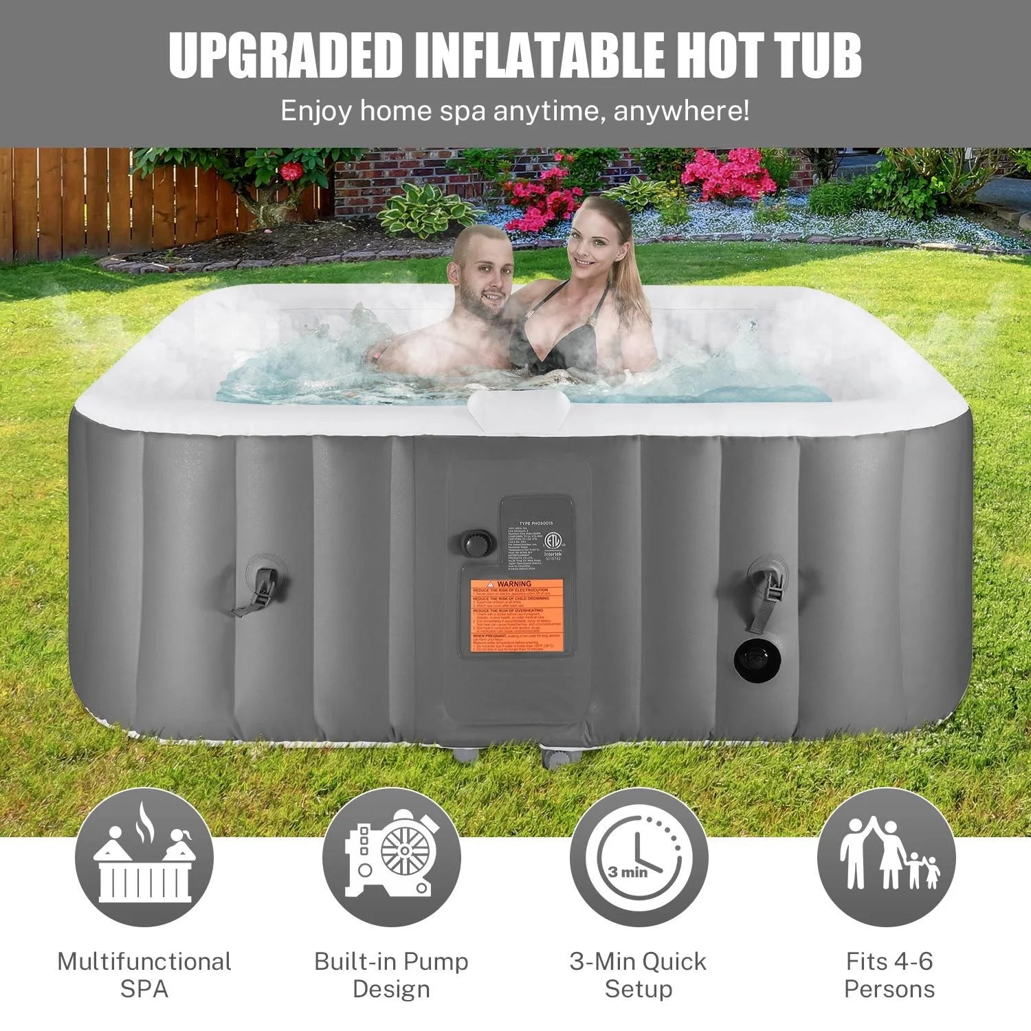Upgraded Inflatable Hot Tub,  6 Person Hot Tub with Hidden Pump, Portable Spa Tub Outdoor Indoor Use W/130Pcs Jet, Lockable Cover, Storage Bag, Cover, 240Gal