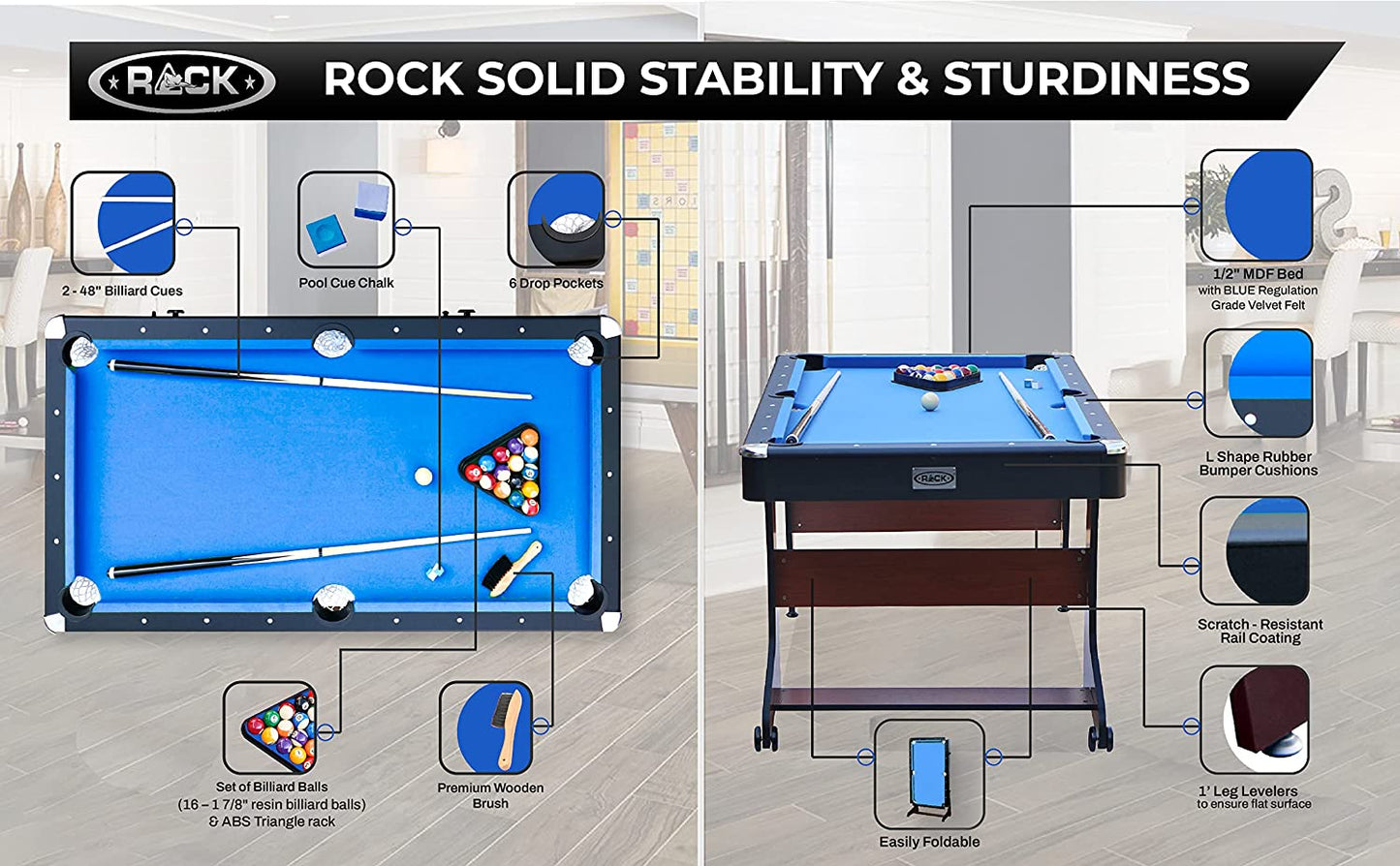 Drogon 5.5-Foot Folding Billiard/Pool Table - Compact and Portable Space-Saving Design