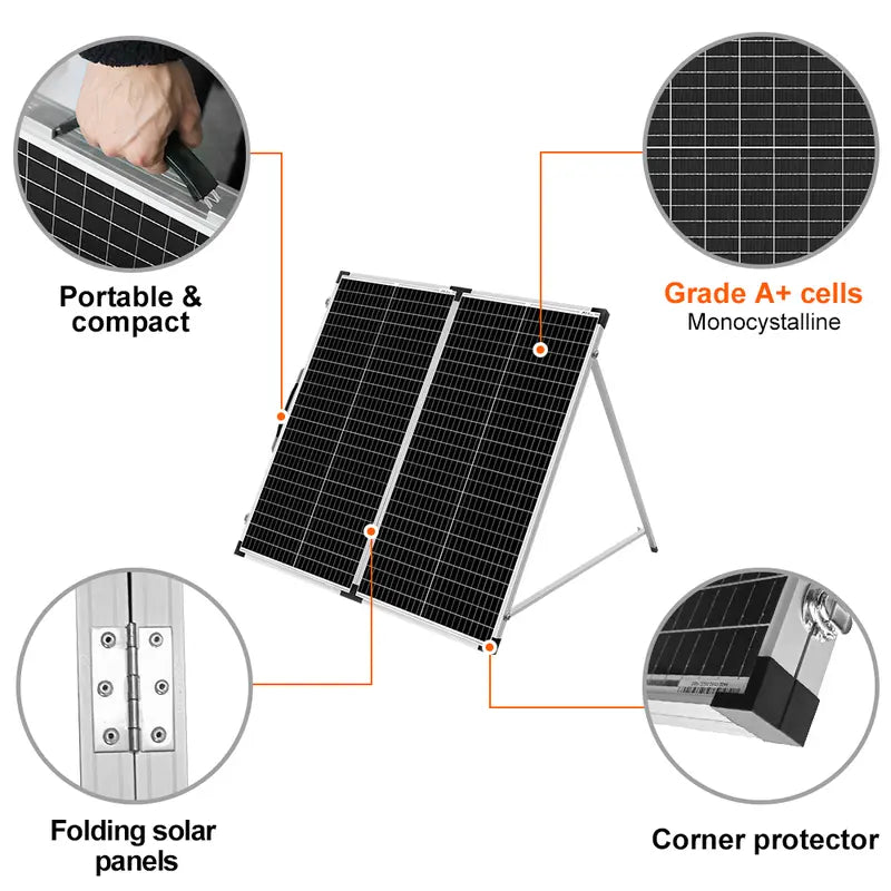 DOKIO Portable Foldable 150W 18V Solar Suitcase Monocrystalline, Folding Solar Panel Kit with Controller to Charge 12 Volts Batteries (AGM Lead/Acid Types Vented Gel) RV Camping Boat