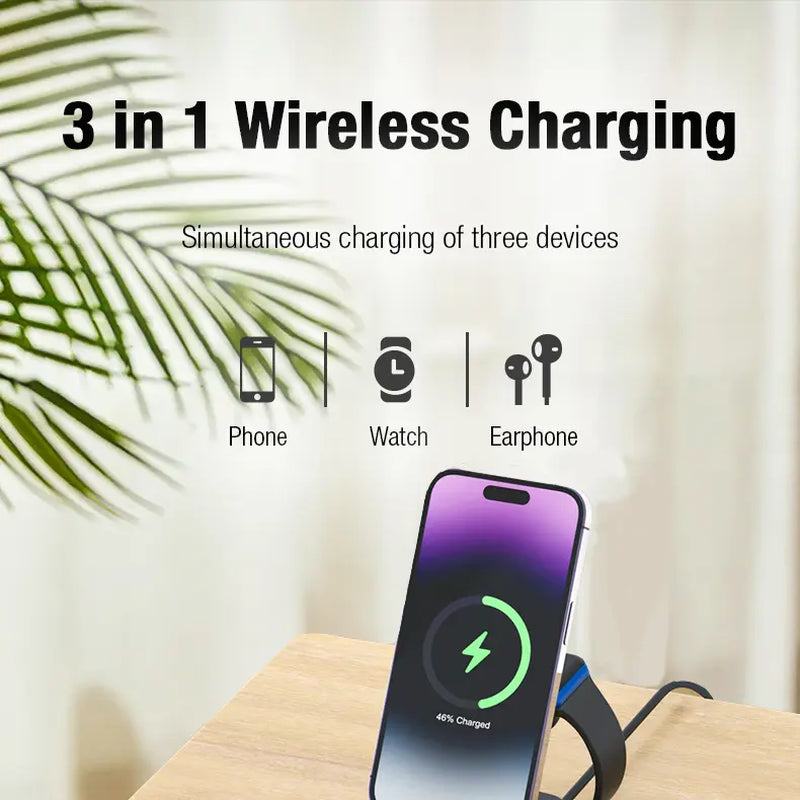 3-In-1 Magnetic Fast Charging Station for Iphone 12 above Iwatch Airpods, Wireless Charger Desktop Fast Charging Dock