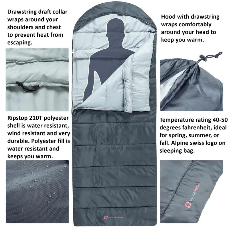 Alpine Swiss 0°C (32°F) Sleeping Bag Lightweight Waterproof with Compression Sack Adults All Seasons Camping Hiking Backpacking Travel Outdoor Indoor