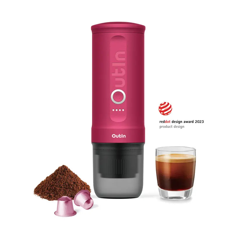Ouitn Nano Portable Espresso Machine (Crimson Red)With 3-4 Min Self-Heating, 20 Bar Mini Small 12V 24V Car Coffee Maker, Compatible with NS Capsule & Ground Coffee for Camping, Travel, RV, Hiking
