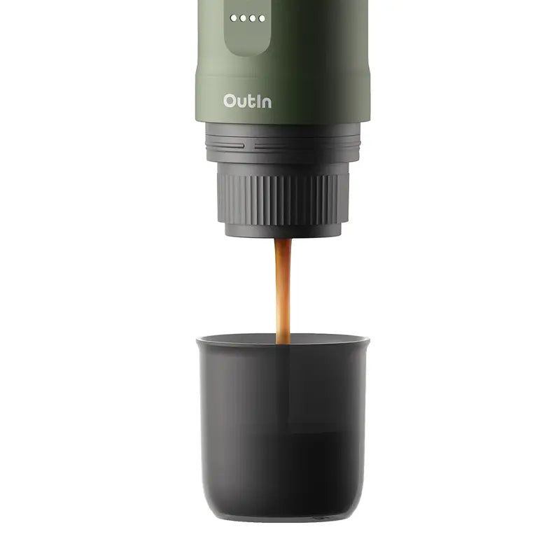 Outin Nano Portable Espresso Machine (Forest Green)With 3-4 Min Self-Heating, 20 Bar Mini Small 12V 24V Car Coffee Maker, Compatible with NS Capsule & Ground Coffee for Camping, Travel, RV, Hiking