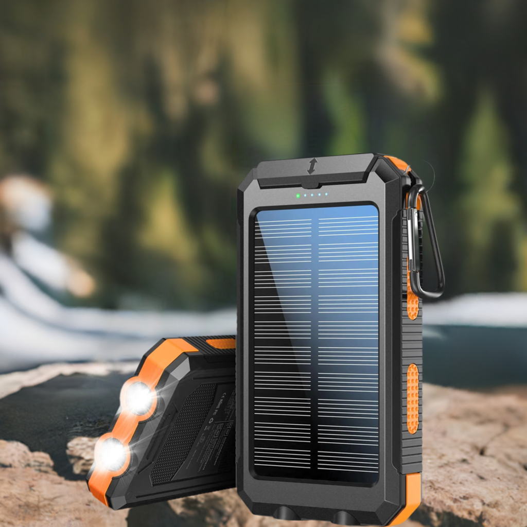 10,000mAh Portable Solar Power Bank Stocking Stuffer, 1 Piece Dual USB Output Port Waterproof Power Bank with LED Light, Solar Charger Power Bank, Solar Panel Charger, Solar Phone Charger Compatible with Iphone & Android Phone for Spring Camping